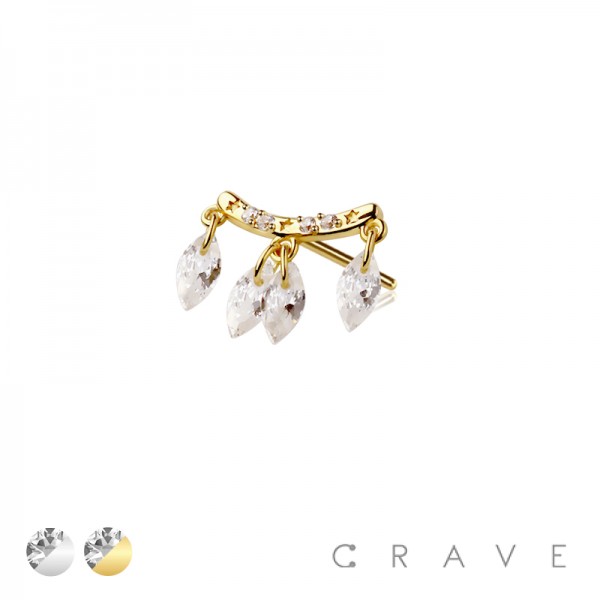 316L SURGICAL STEEL THREADLESS PUSH IN FLOATING MARQUISE CHAIN CZ TOP PART